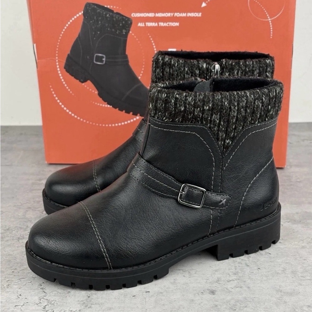 JSport Boots Violet Knit Cuff Black Memory Foam Fax Fur Insulated Size 6 New